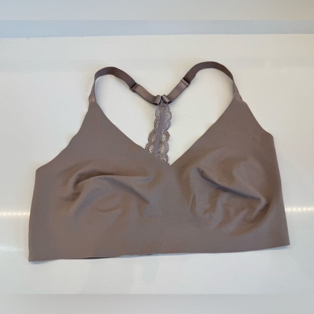 True & Co. Seamless Brown Taupe Racerback Lace Bralette size M